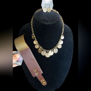 NWT Brass Necklace with Earrings and Bracelet in Brown & Brass